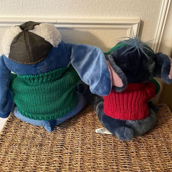 Disney Store Stitch Christmas Plush Naughty Winter Green Knit Sweater set of 2! - Picture 6 of 13